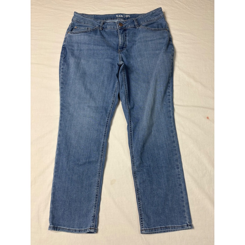 Lee Womens Regular Fit Straight Leg Mid Rise Blue Denim Jeans 101WMTE Size 16W